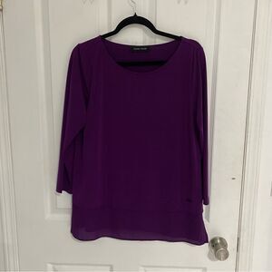 Ivanka Trump Purple Tiered Scoopneck Longsleeve Shirt Womens Size Large